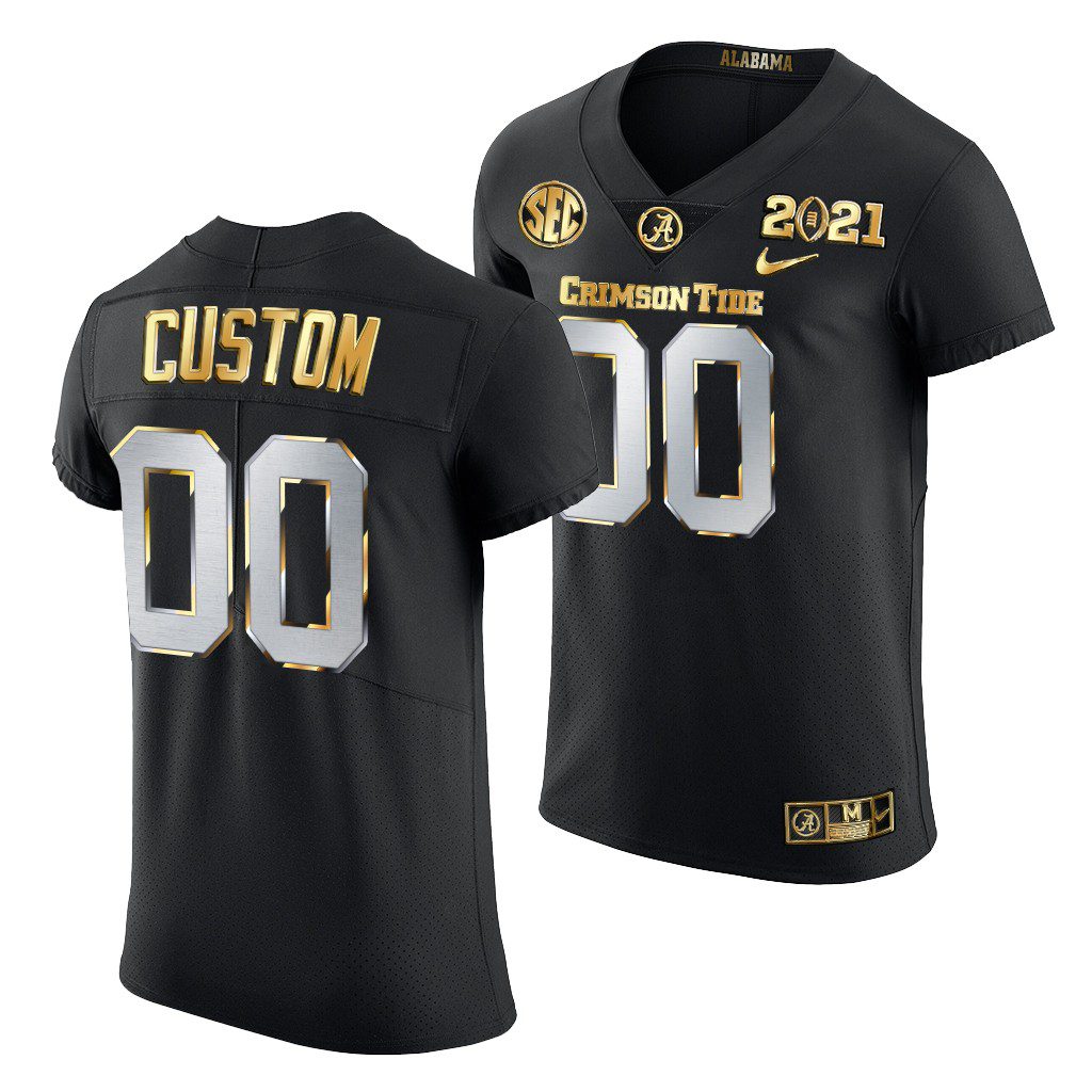 Men's Alabama Crimson Tide Custom #00 Black Golden 2021 Playoff Championship NCAA College Football Jersey